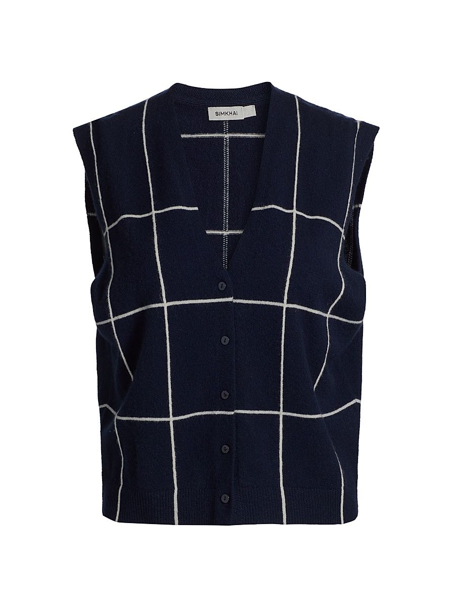 Women's Rozzi Windowpane Cashmere Vest - Midnight Plaid - Size Large