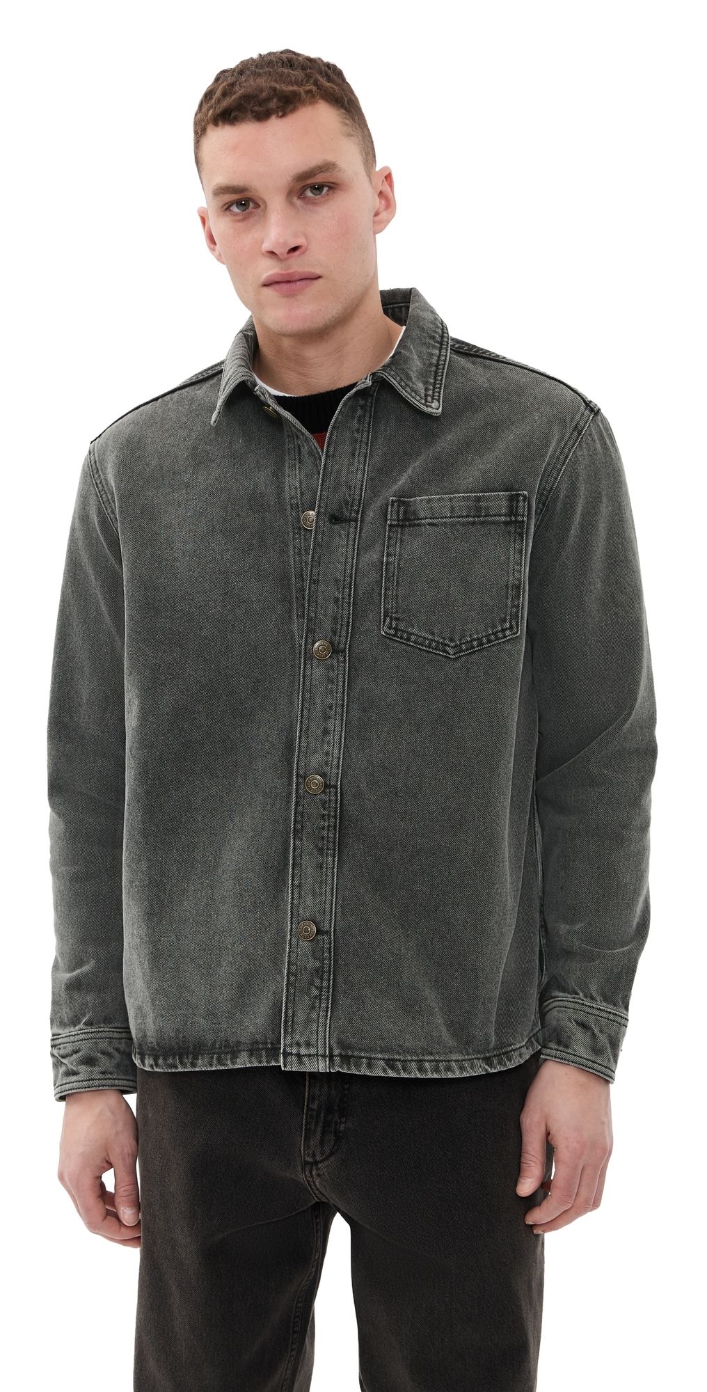 Les Deux Loan Washed Overshirt Grey Washed Denim L