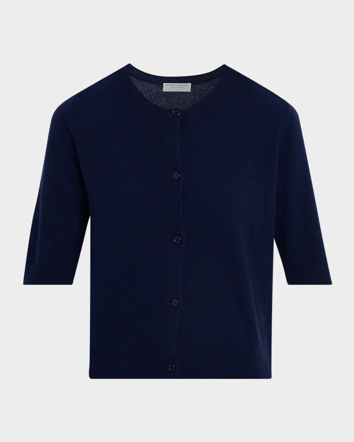 Cashmere 3/4-Sleeve Crewneck Cardigan