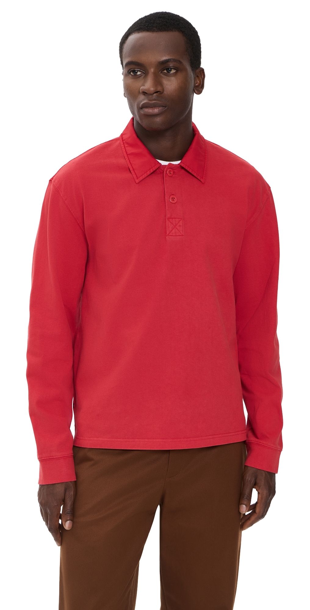 Alex Mill Garment Dyed Rugby Shirt Bright Scarlet XXL