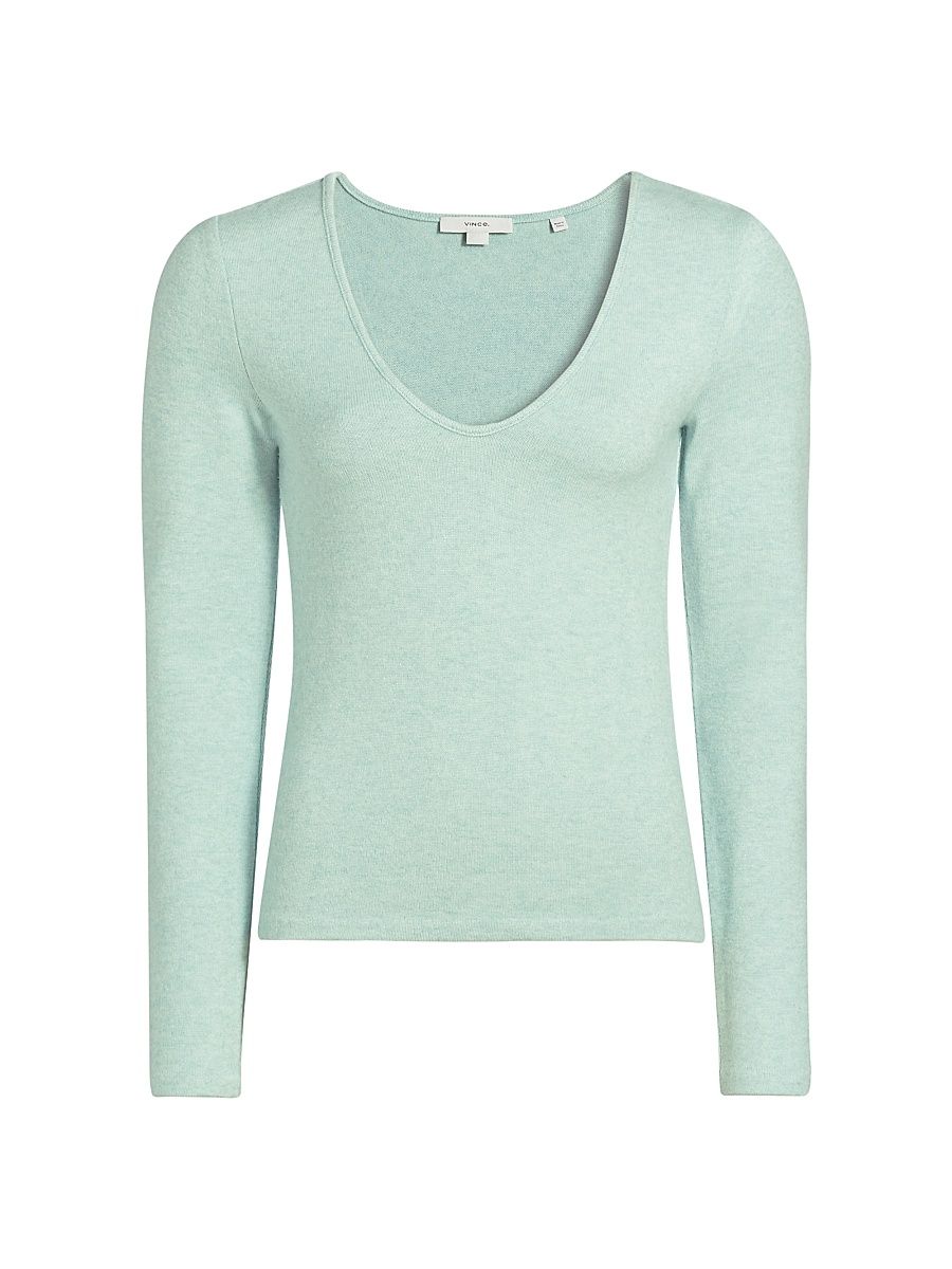 Women's Cozy Long-Sleeve V-Neck Top - Aqua Mineral - Size XS