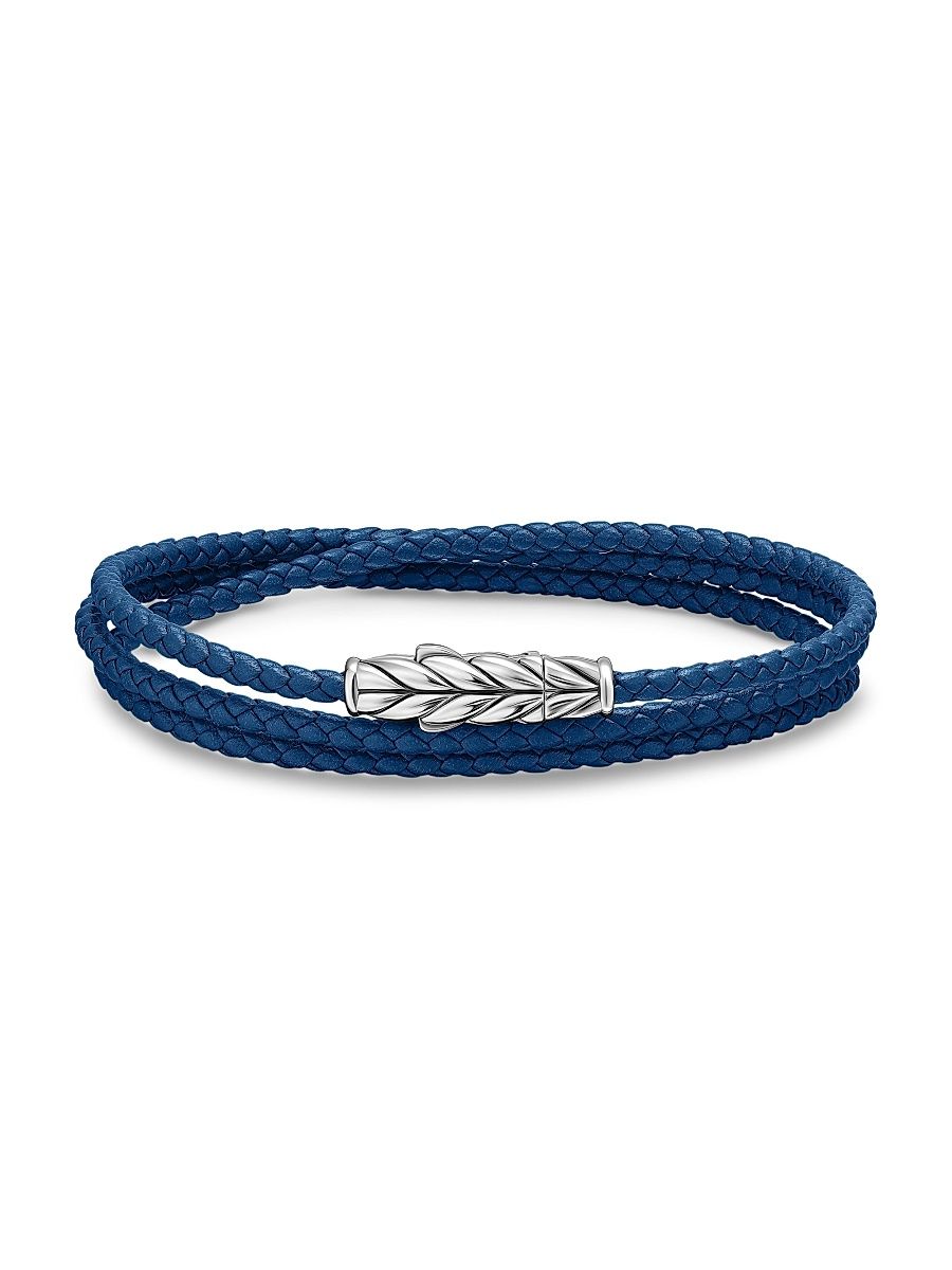 Men's Chevron Triple Wrap Bracelet - Blue Silver - Size Medium