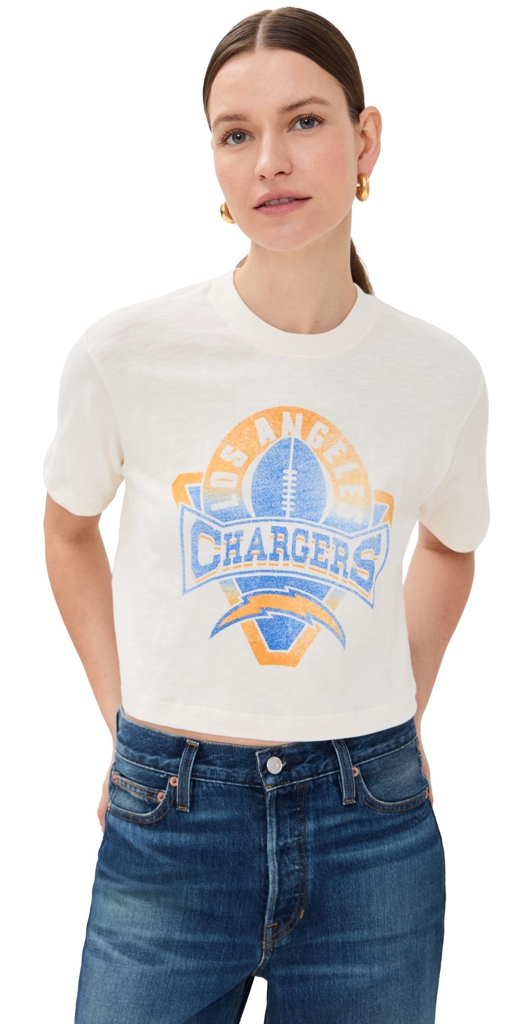 Junk Food Chargers Mock Neck Crop Tee White XS