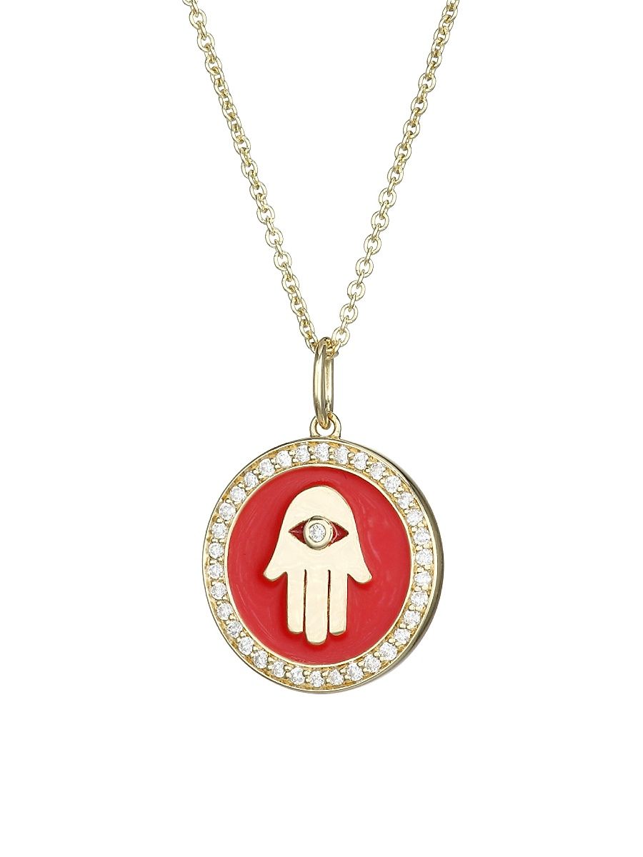 Women's 14K Yellow Gold, Diamond & Enamel Hand Pendant Necklace - Gold