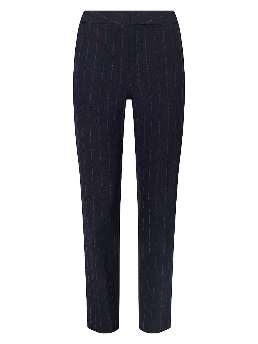 Women's Rebel Pinstripe Wool-Blend Crop Trousers - Midnight Burgundy Pinstripe - Size 14