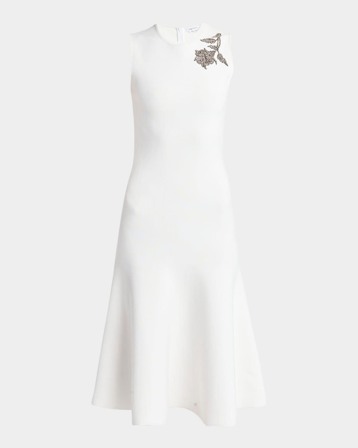 Crystal Embroidered Sleeveless Flared Midi Dress