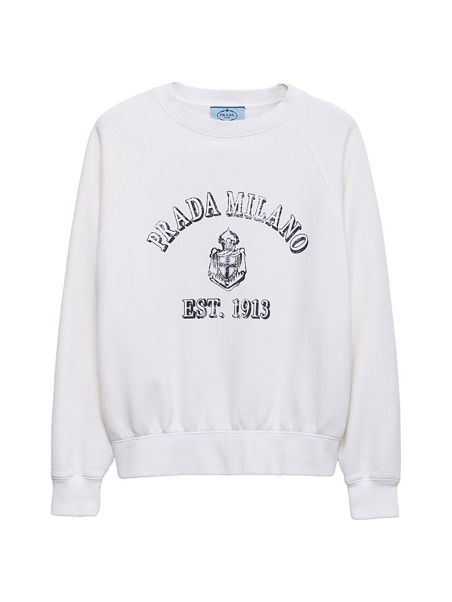 Women's Cotton Crew-Neck Sweatshirt - White - Size Medium