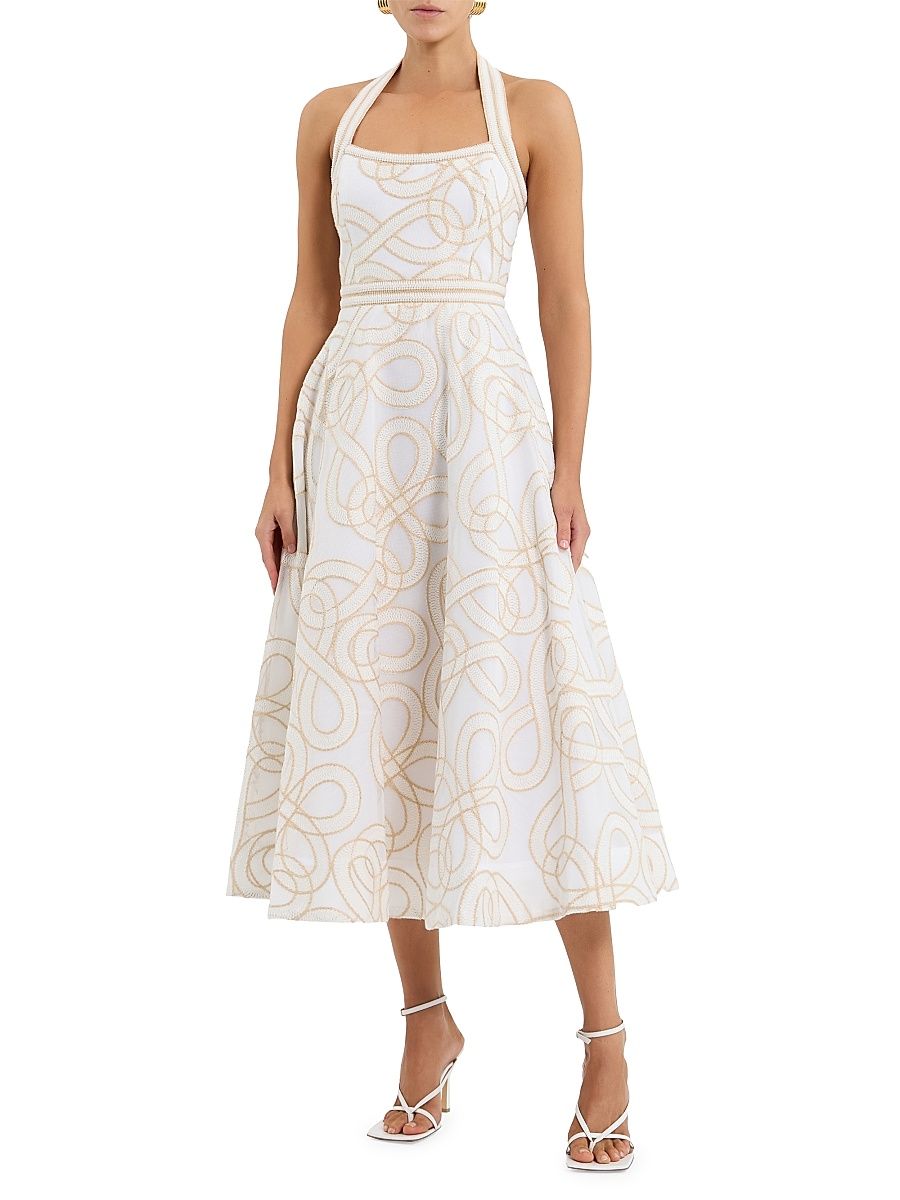 Women's Irena Embroidered Halterneck Midi-Dress - Cream - Size 12