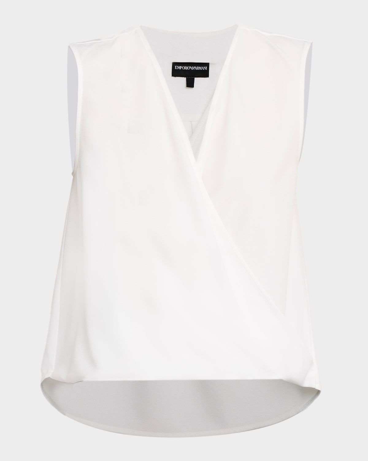 Sleeveless Faux-Wrap Crepe Shell