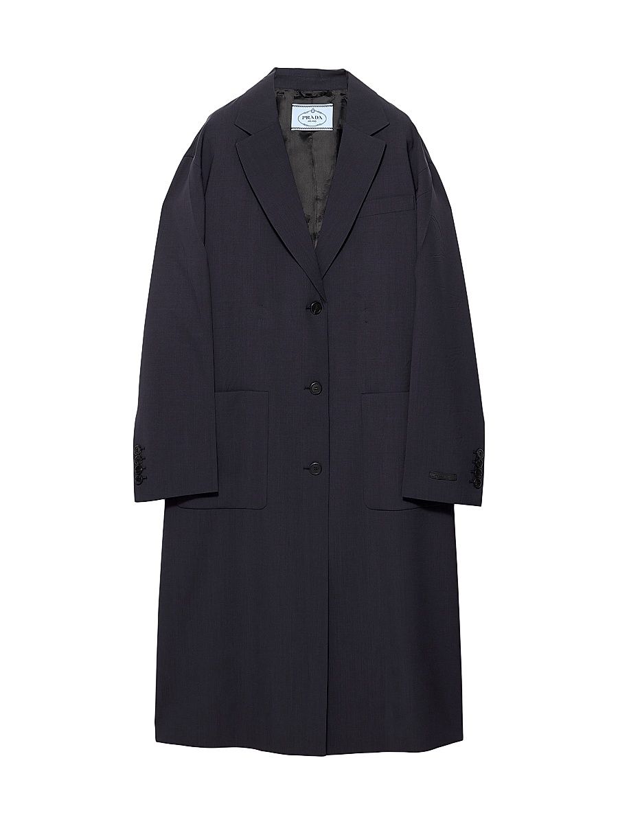 Women's Single-Breasted Light Wool Coat - Blue - Size 0