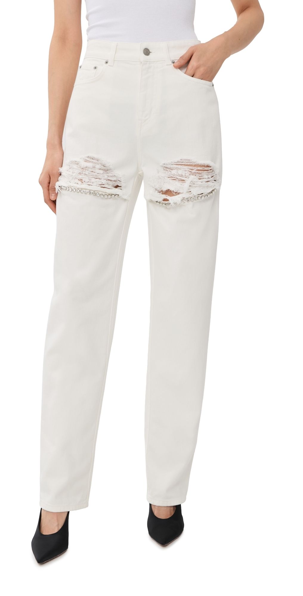 AREA Crystal Fray Slit Jeans White 29