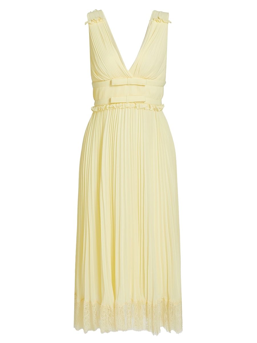 Women's Chiffon Pleated Midi-Dress - Yellow - Size 12