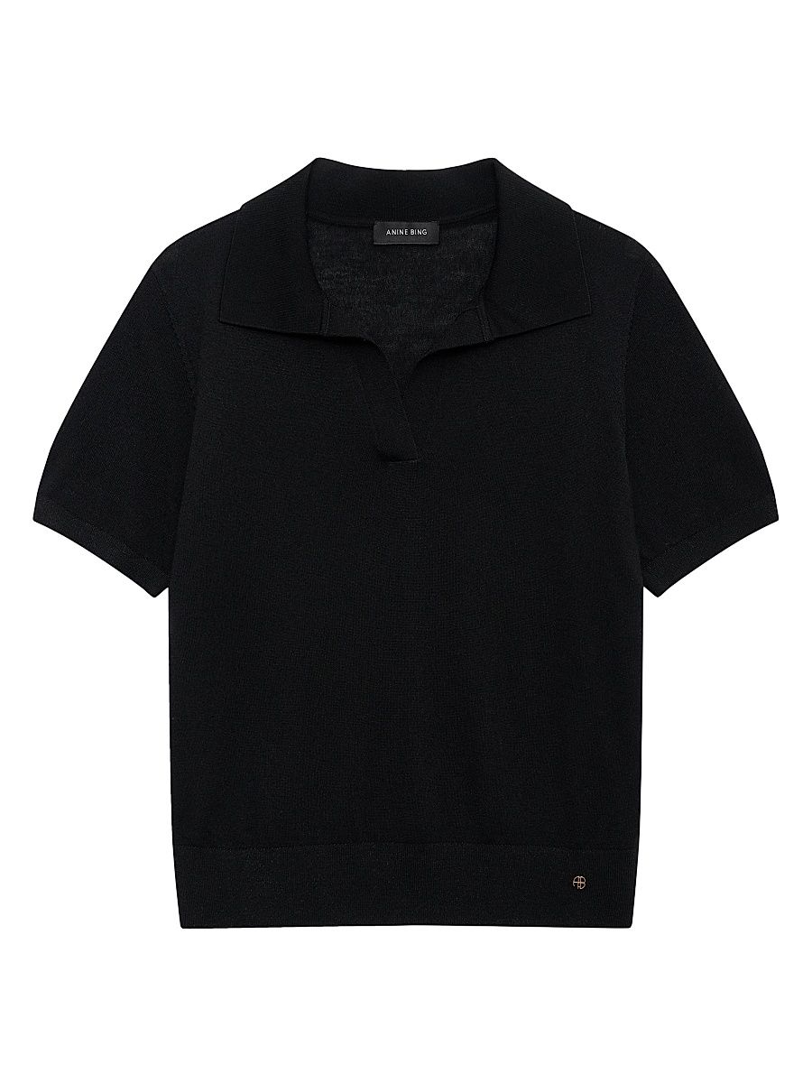 Women's Moni Johnny Collar Polo Sweater - Black - Size XS