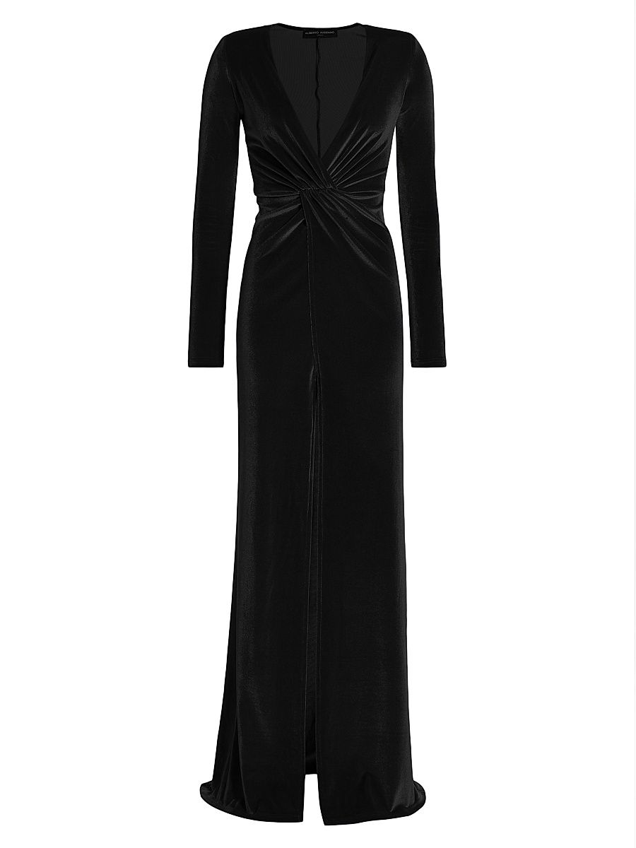 Women's Misse Long-Sleeve Velvet Gown - Black - Size Large