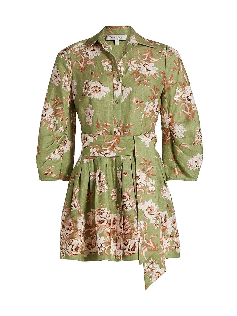 Women's Raya Floral Belted Mini Shirtdress - Farfella Sage - Size 14