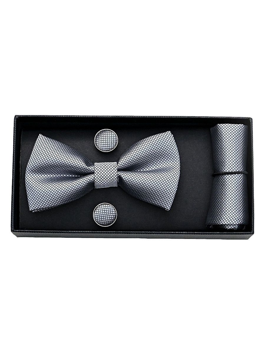 Crosshatch Bow Tie Set - Silver