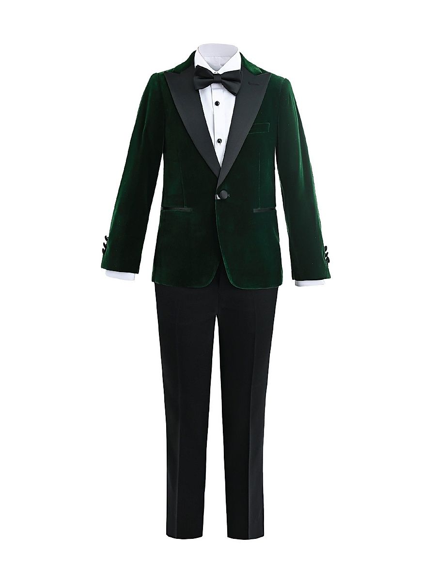 Little Boy's & Boy's Velvet Suit with Peak Lapel - Green - Size 16