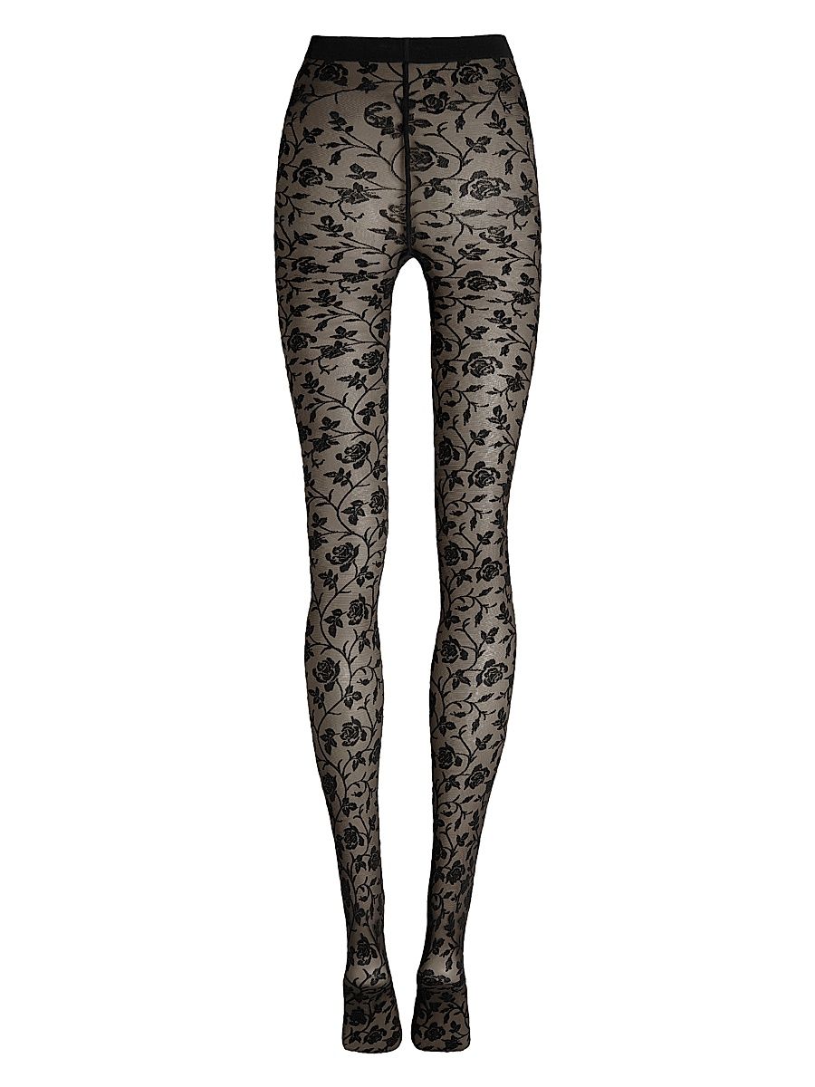Women's Rose Tights - Black - Size Large