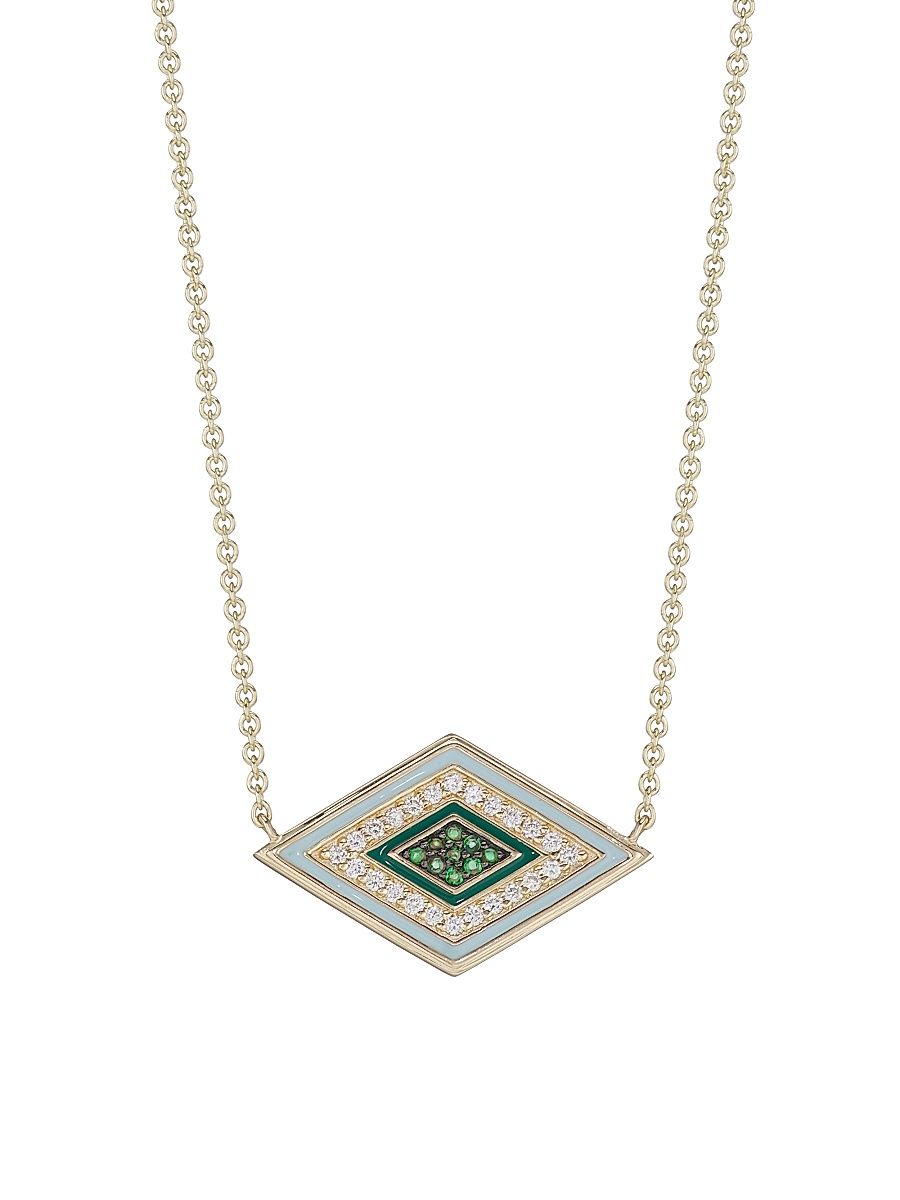Women's 14K Yellow Gold, Diamond & Emerald Large Groovy Evil Eye Pendant Necklace