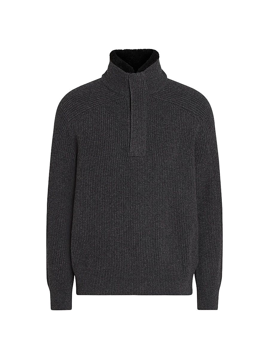 Men's Oasi Cashmere Zip Mock Neck Sweater - Grey - Size 46