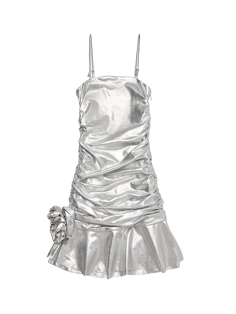 Girl's Silvie Lame Ruffle Rose Dress - Silver - Size 16
