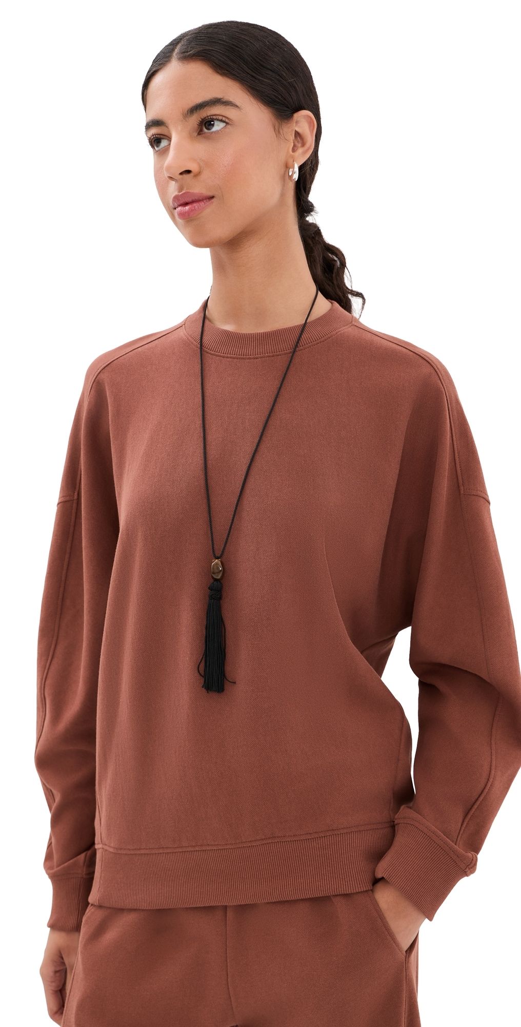 Tibi Lightweight Crew Neck Sweatshirt Red Clay S