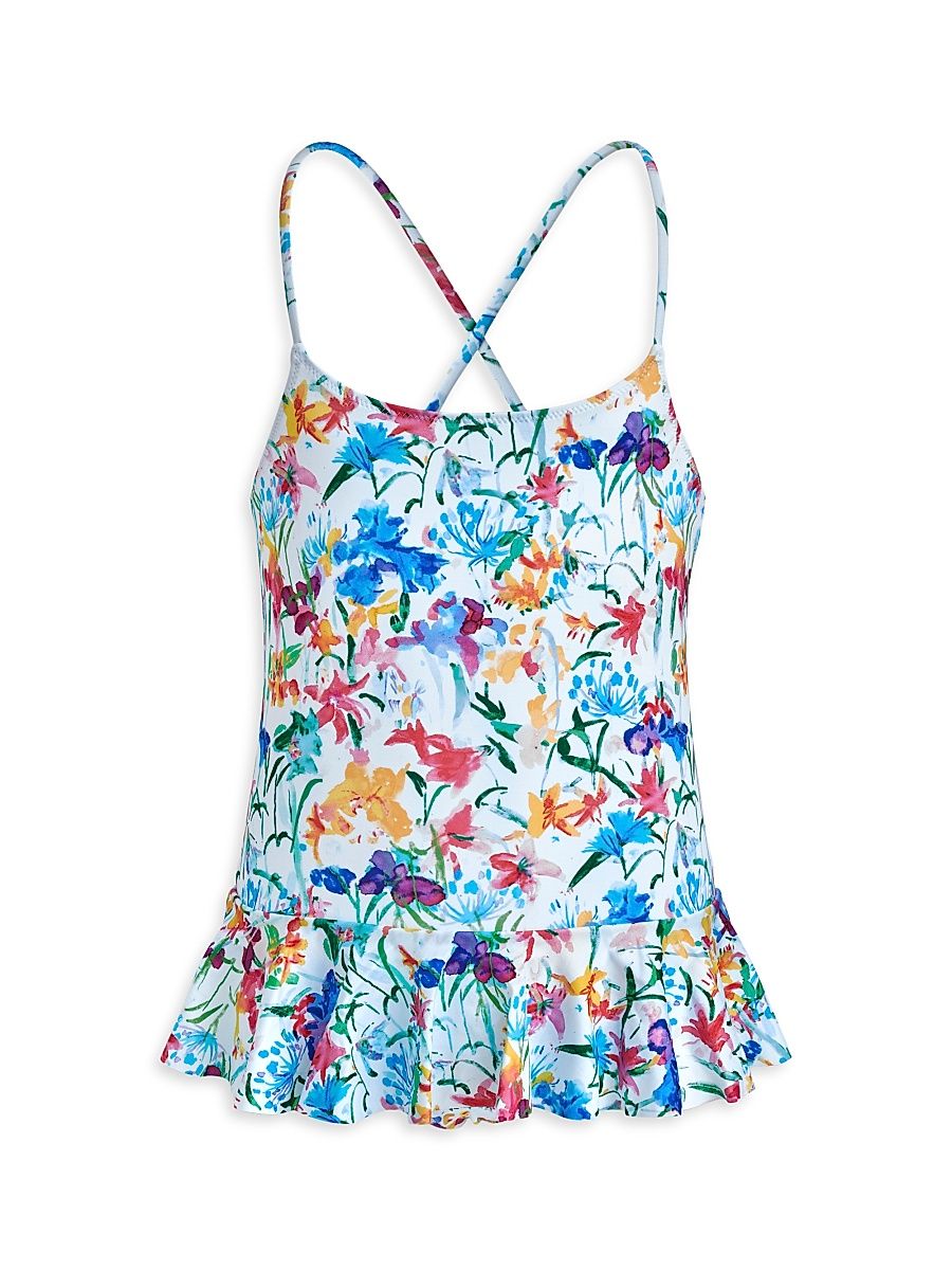 Little Girl's & Girl's Happy Flowers Jersey Swimsuit - White - Size 8