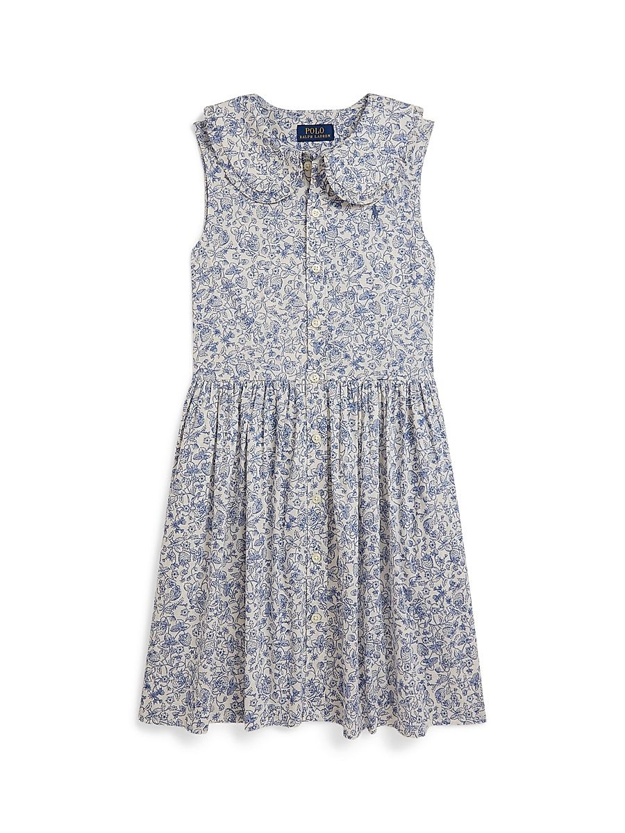 Little Girl's & Girl's Floral Cotton Sleeveless Shirtdress - Strawberry Garden - Size 8