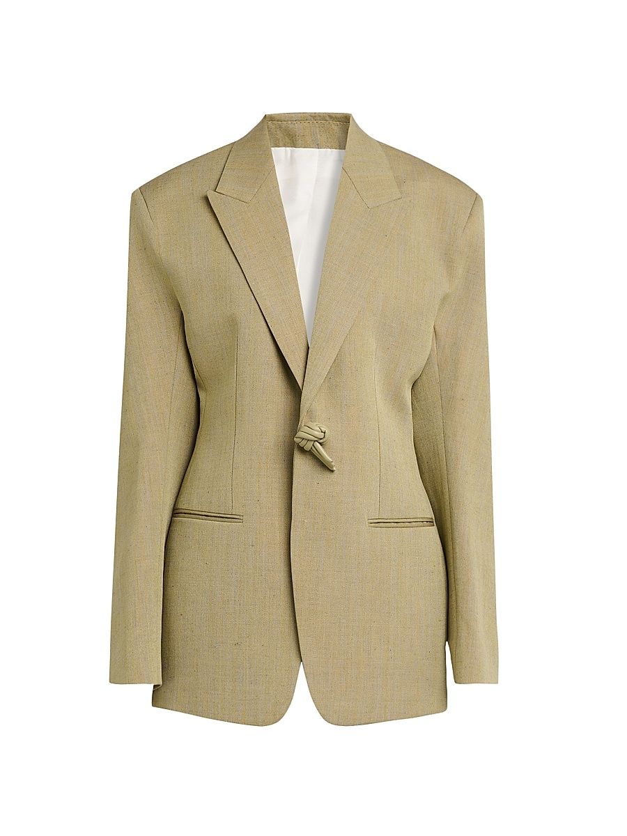 Women's Knot-Detail Wool-Blend Blazer - Green Lava - Size 2