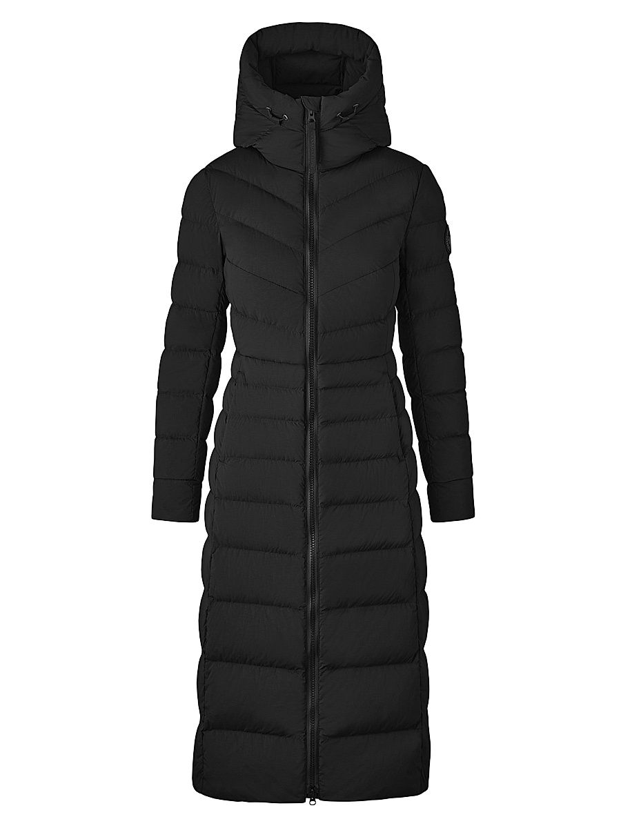 Women's Clair Quilted Nylon Long Coat - Black - Size XS