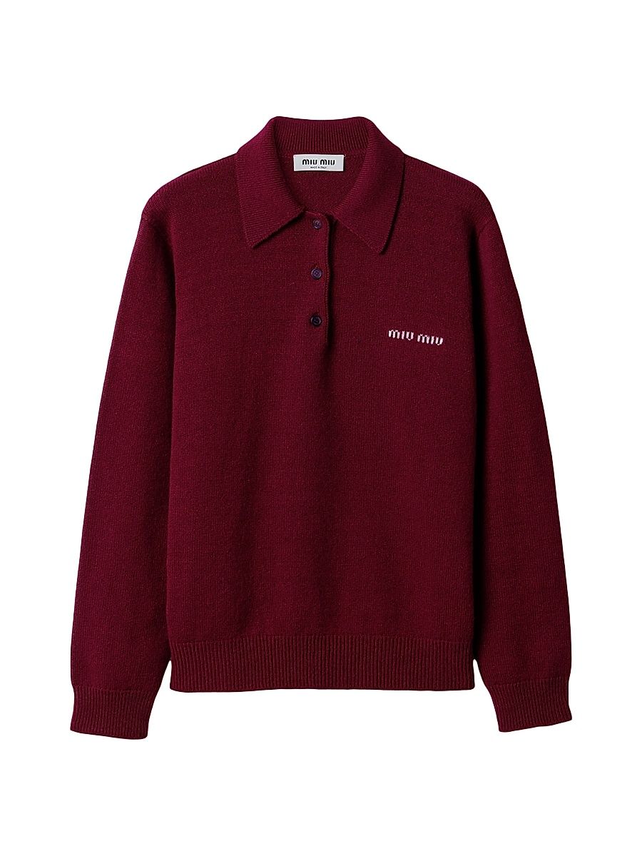 Women's Cashmere Polo Sweater - Dark Red - Size 8