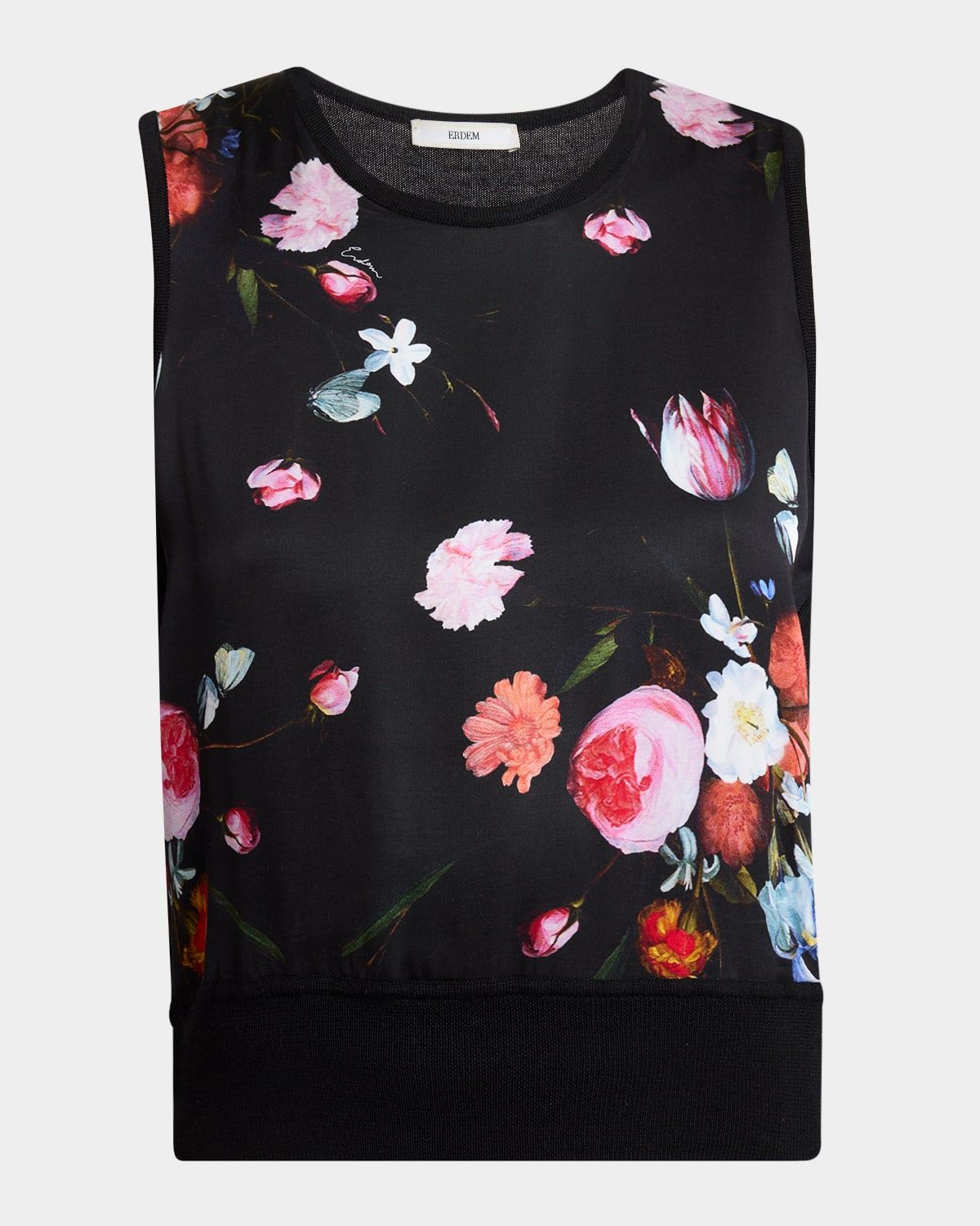 Floral-Print Panel Sleeveless Sweater