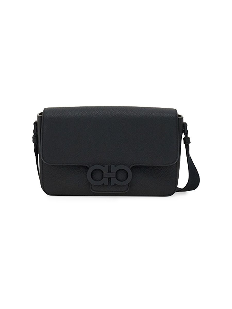 Men's Leather Lock Shoulder Bag - Nero