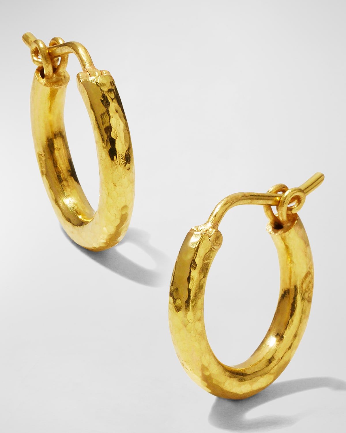 19K Gold Big Baby Hammered Hoop Earrings, 0.5"L