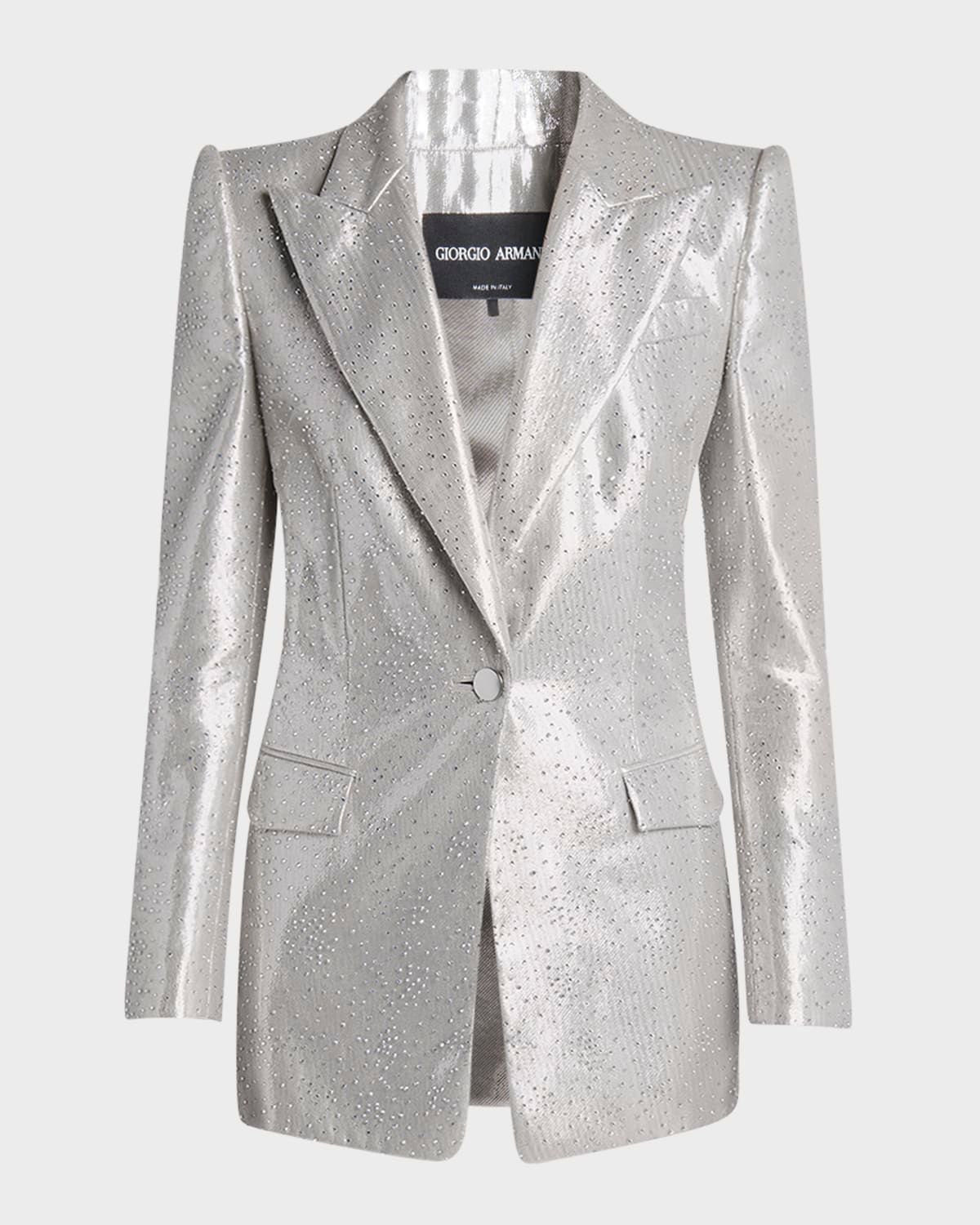 Crystal One-Button Silk Blazer