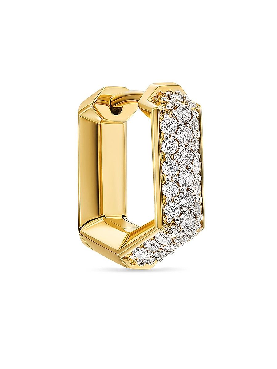 Men's Streamline Hoop Earring in 18K Yellow Gold with Diamonds, 11.7MM - Diamond