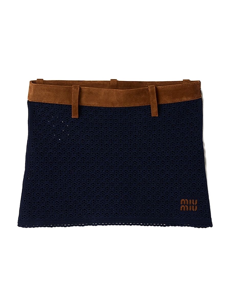 Women's Cotton Crochet and Suede Mini Skirt - Blue - Size 4