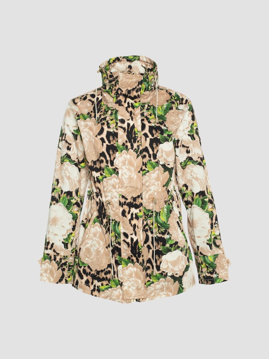 Gorski Women's Lightweight Jacket with Concealed Hood - Beige Multi - Size Small