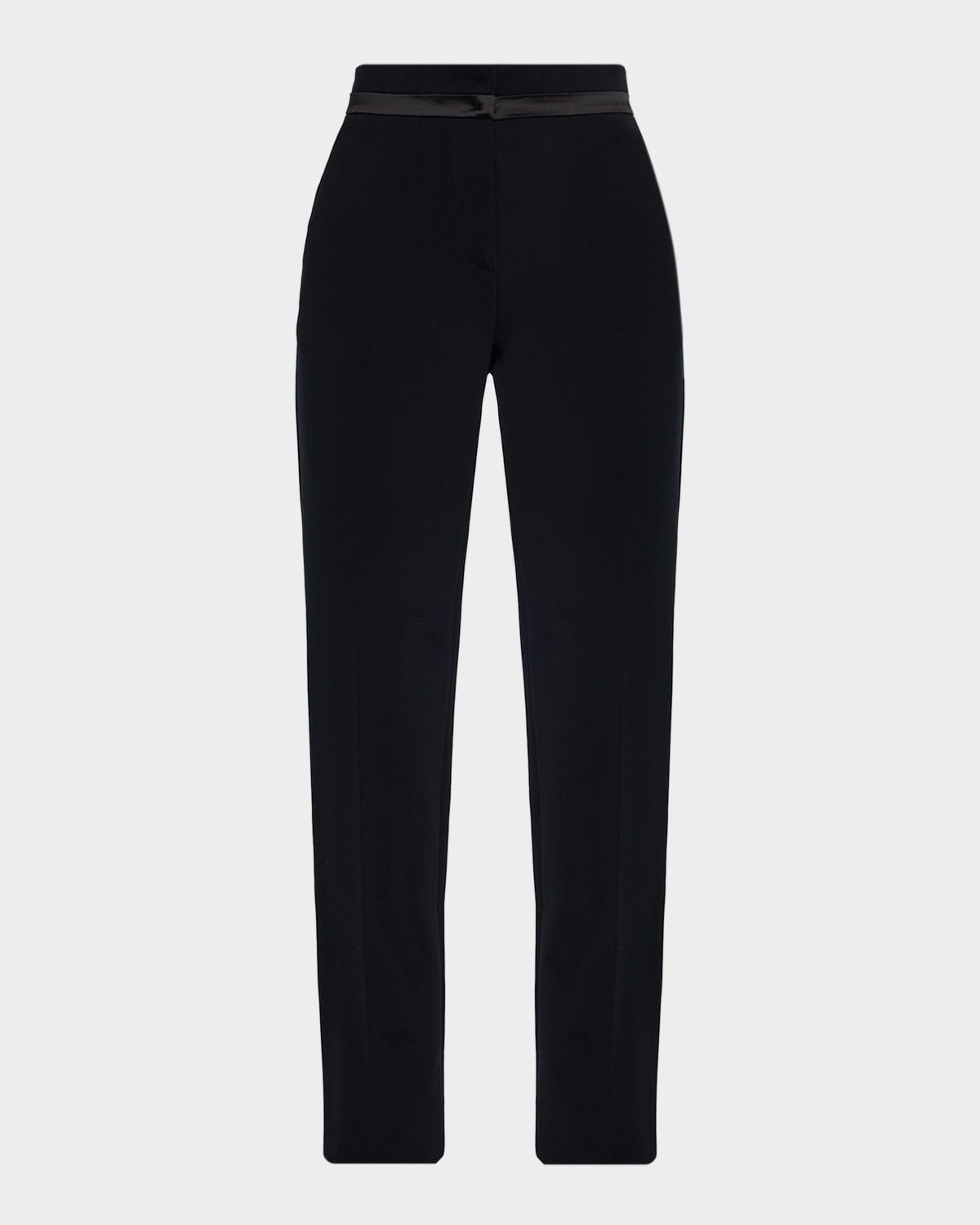 Satin-Waist Straight-Leg Trousers