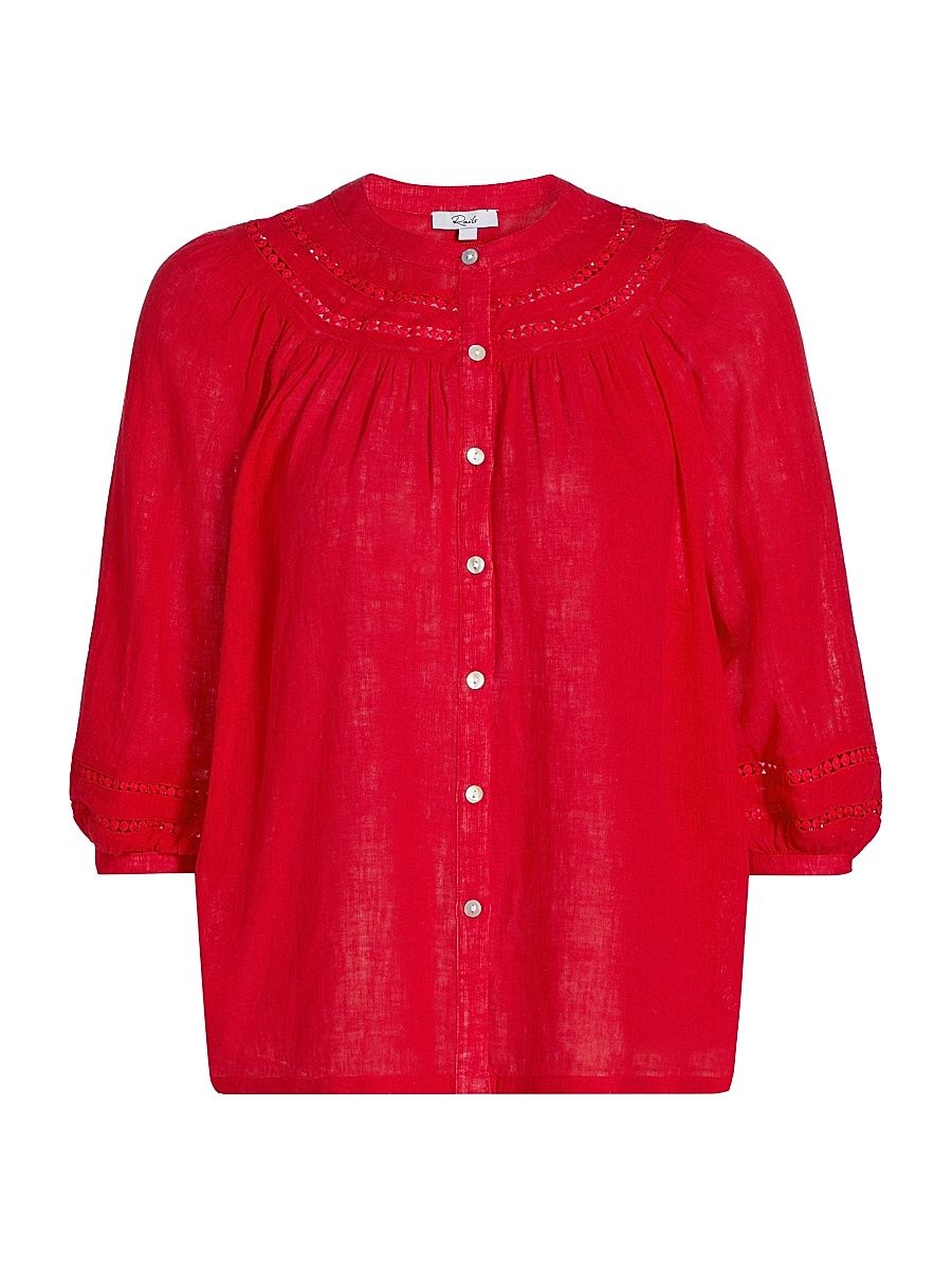 Women's Theia Linen-Blend Top - Tomato - Size XS