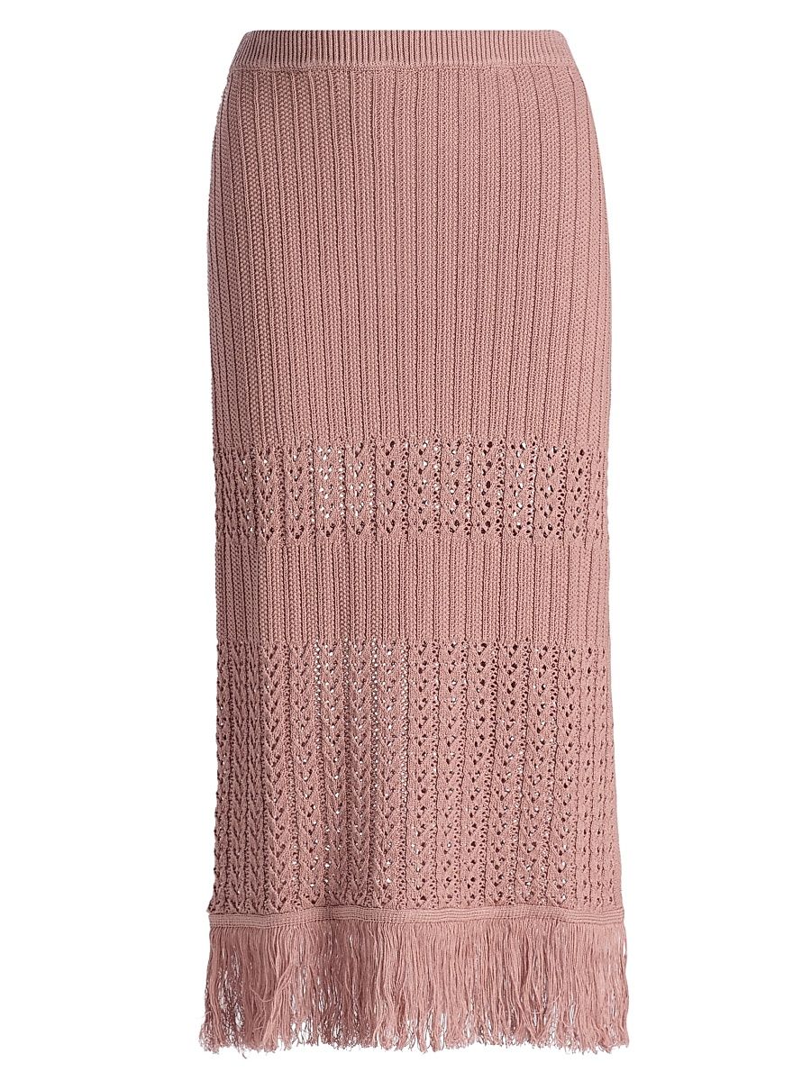 Women's Justine Knit Fringe Midi-Skirt - Dusty Rose - Size Large