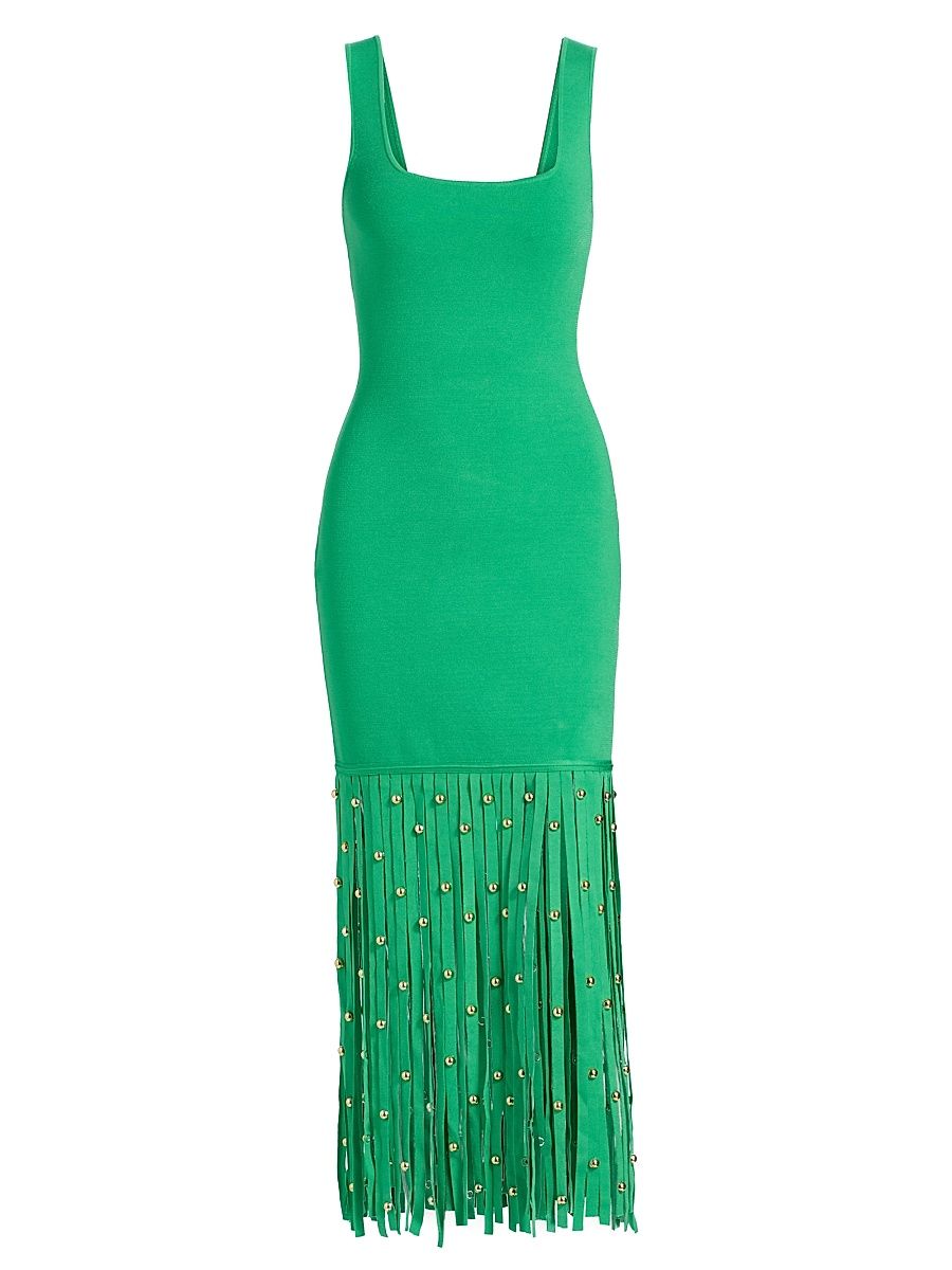 Women's Romelia Fringe-Trim Sheath Midi-Dress - Parakeet - Size XS