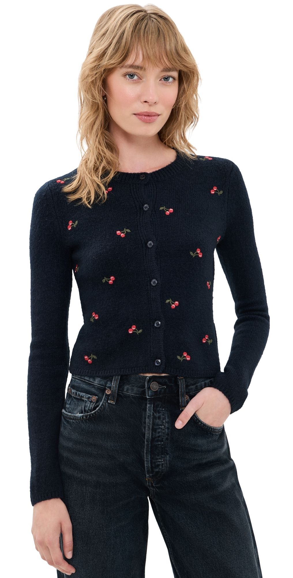 DAZE Muse Embroidered Fitted Cardigan Cherry L