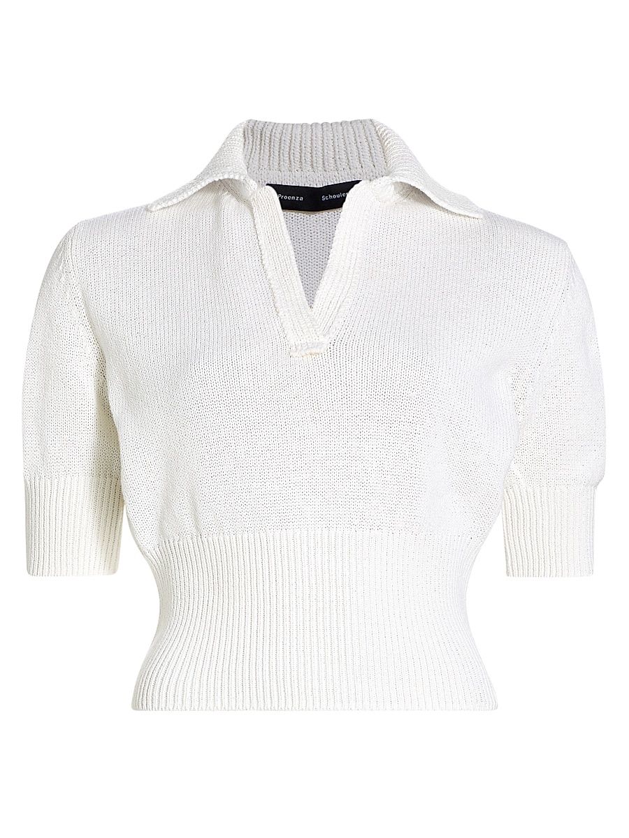 Women's Reeve Cotton-Blend Knit Polo Top - White - Size XL