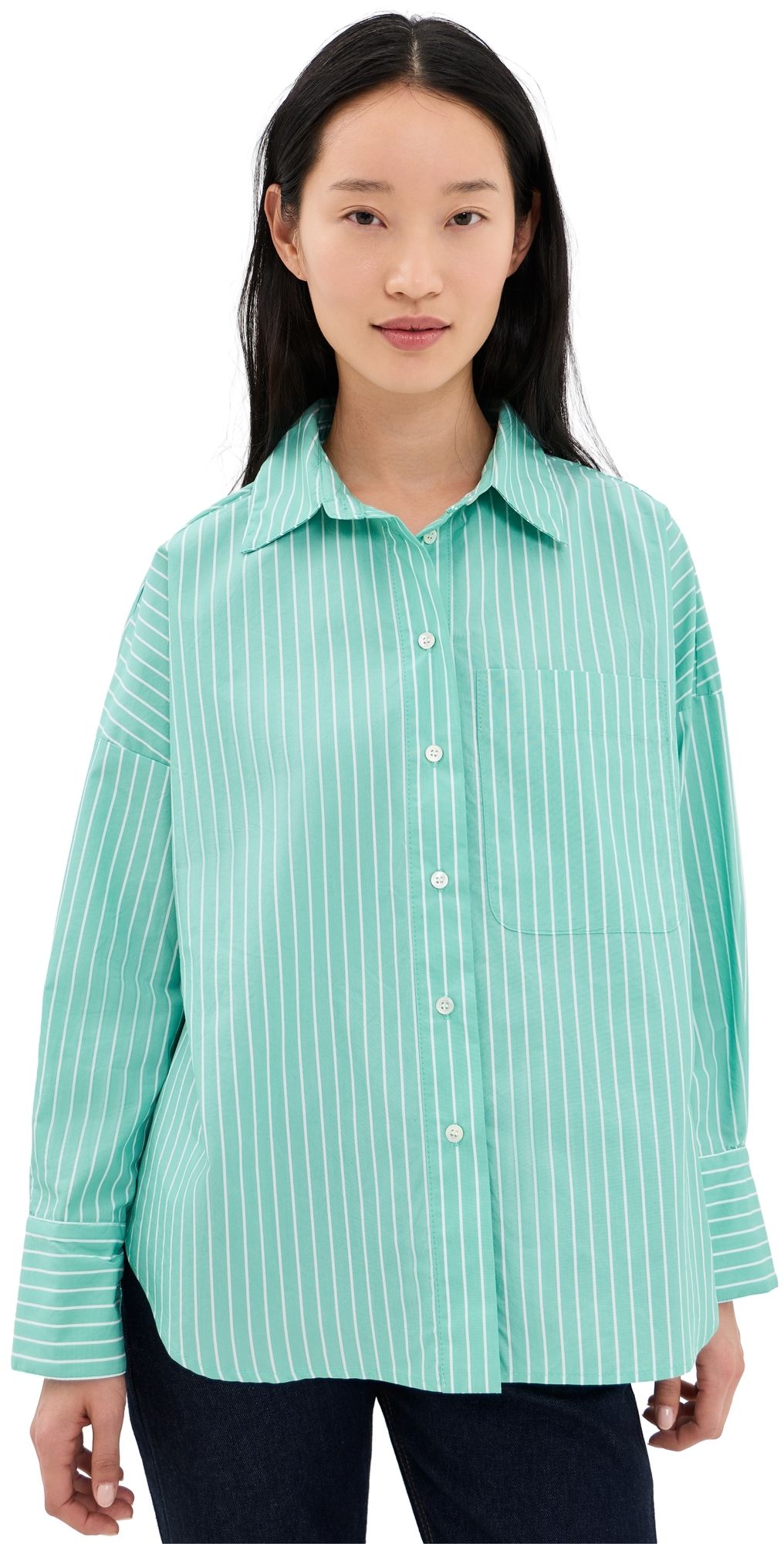 Secular Brady Button Down Shirt Turquoise Stripe L