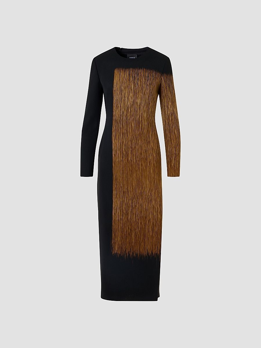 Women's Abstract Print Wool-Blend Crewneck Midi Dress - Black Vicuna - Size 6