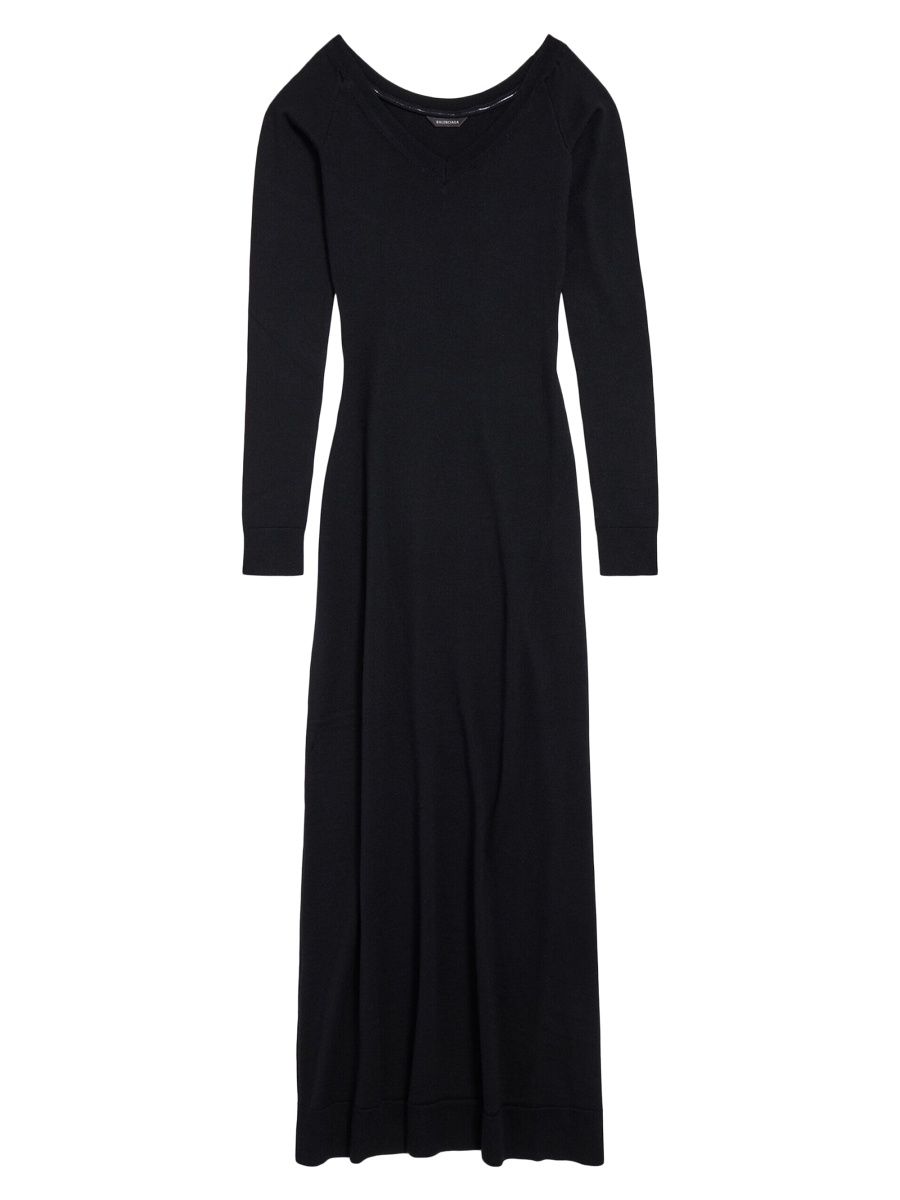 Balenciaga Women's Off-the-Shoulder V-Neck Dress - Black - Size Small