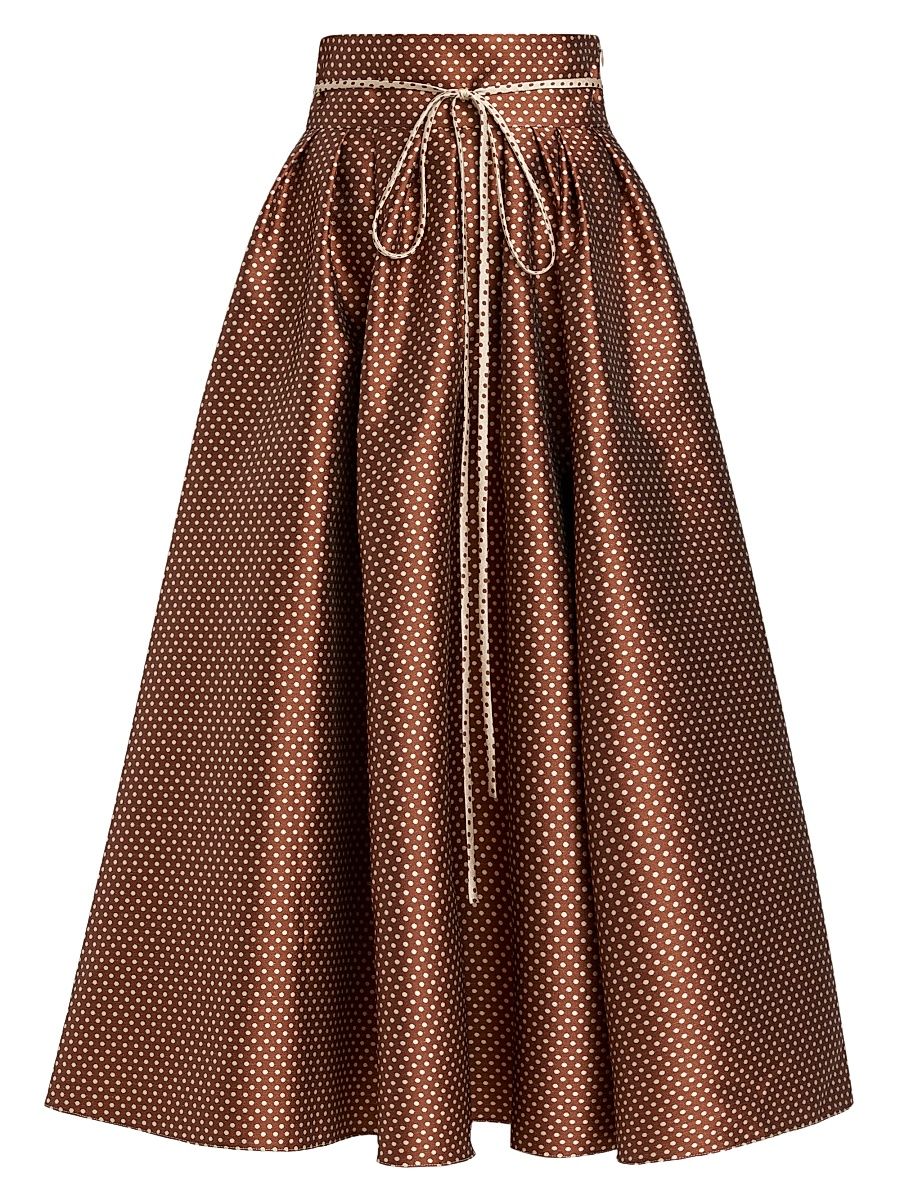 Women's Polka Dot Jacquard High-Waist Maxi Skirt - Brown Cream - Size 6