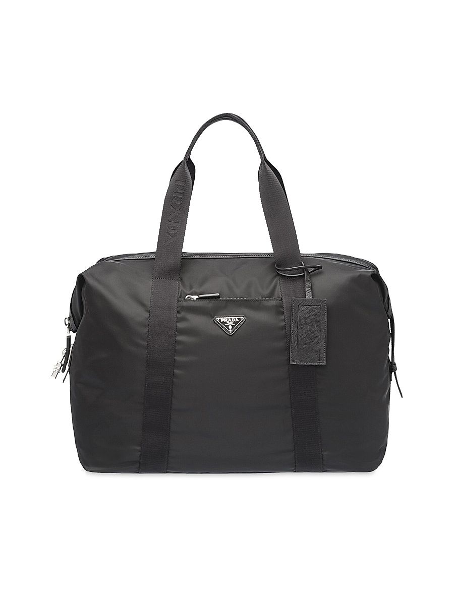 Men's Re-Nylon and Saffiano Leather Duffle Bag - Black