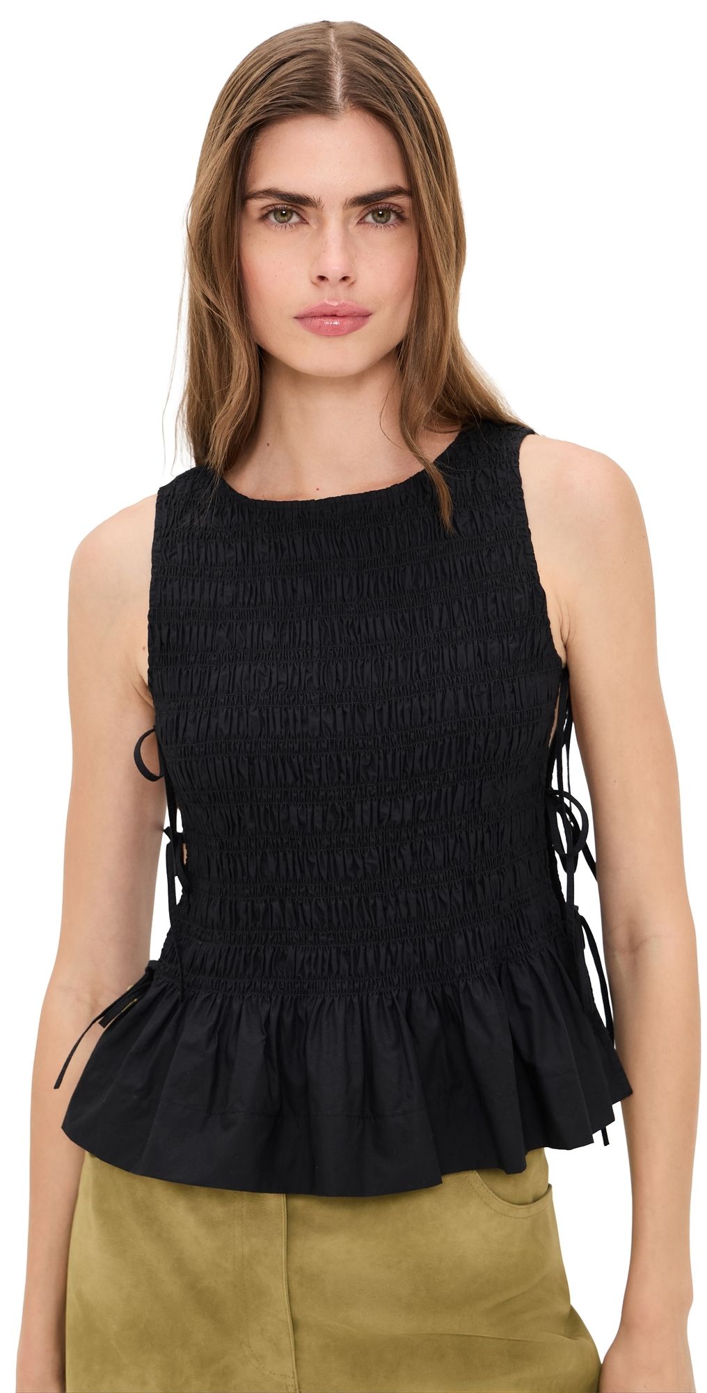 GANNI Poplin Smock Tie Top Black 42